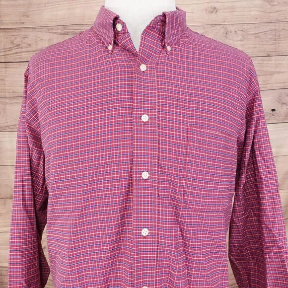 Chaps Shirts Chaps Classic Fit Oxford Wrinkle Free Red Plaid